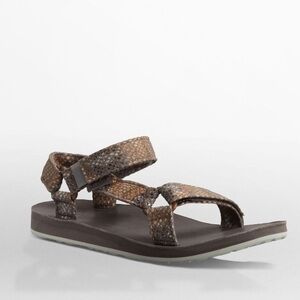 Teva Women's Original Universal Sandal Brown Snakeskin Print Eiffel Tower Size 8